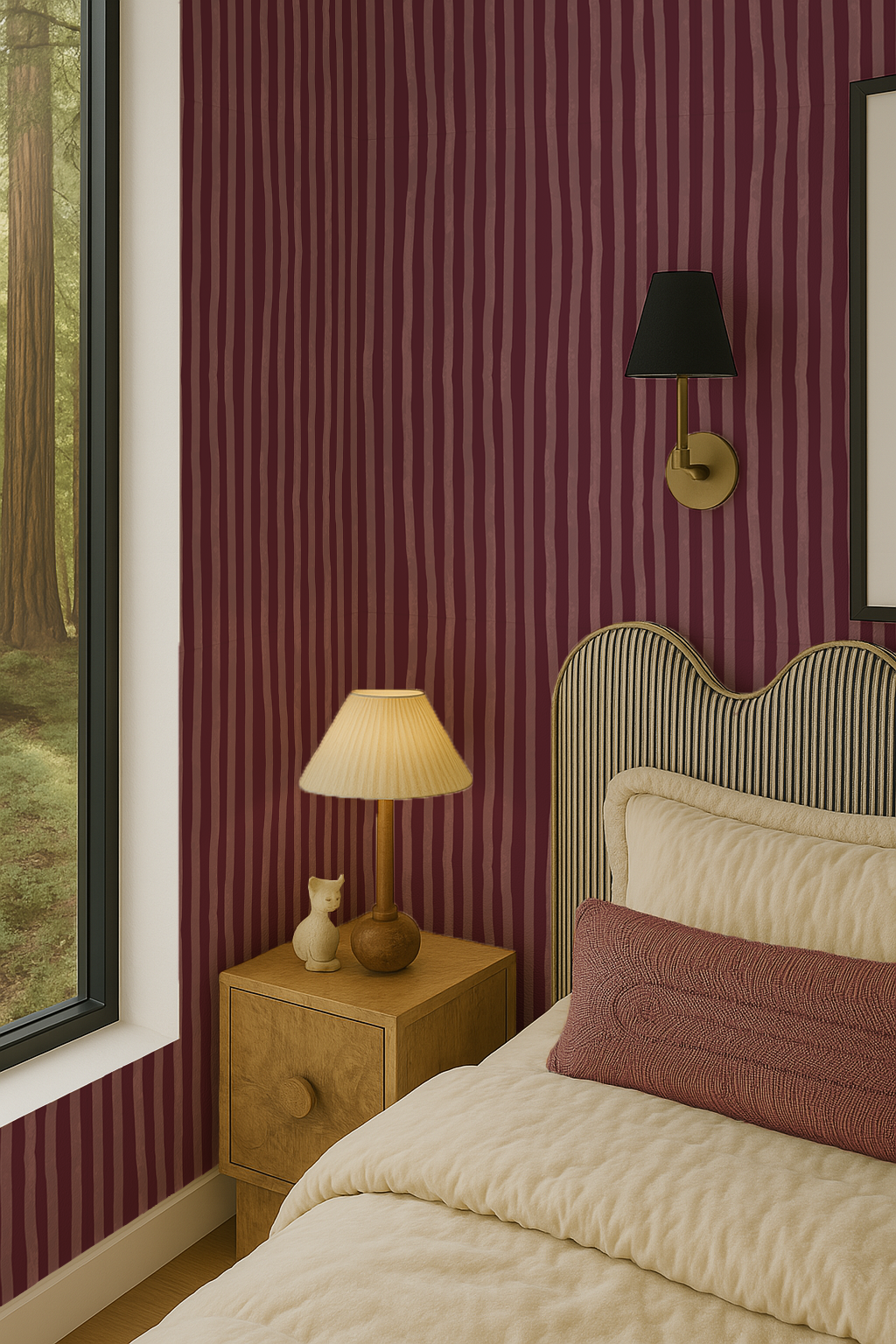 Dolce Stripe Wallpaper, eggplant and mauve