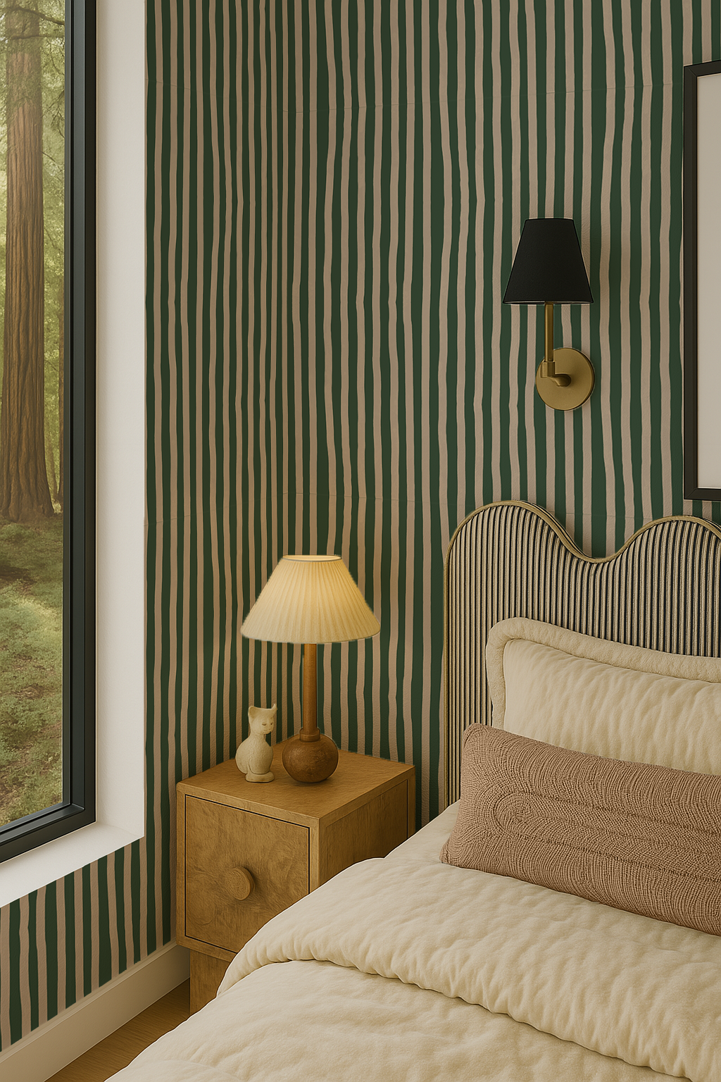 Dolce Stripe Wallpaper, green and beige