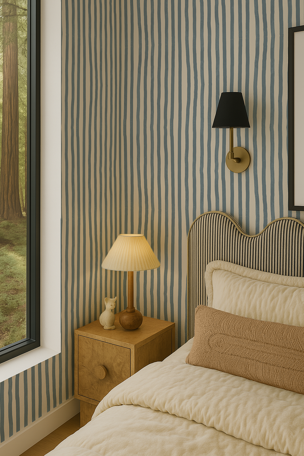 Dolce Stripe Wallpaper, off-white and dusty blue