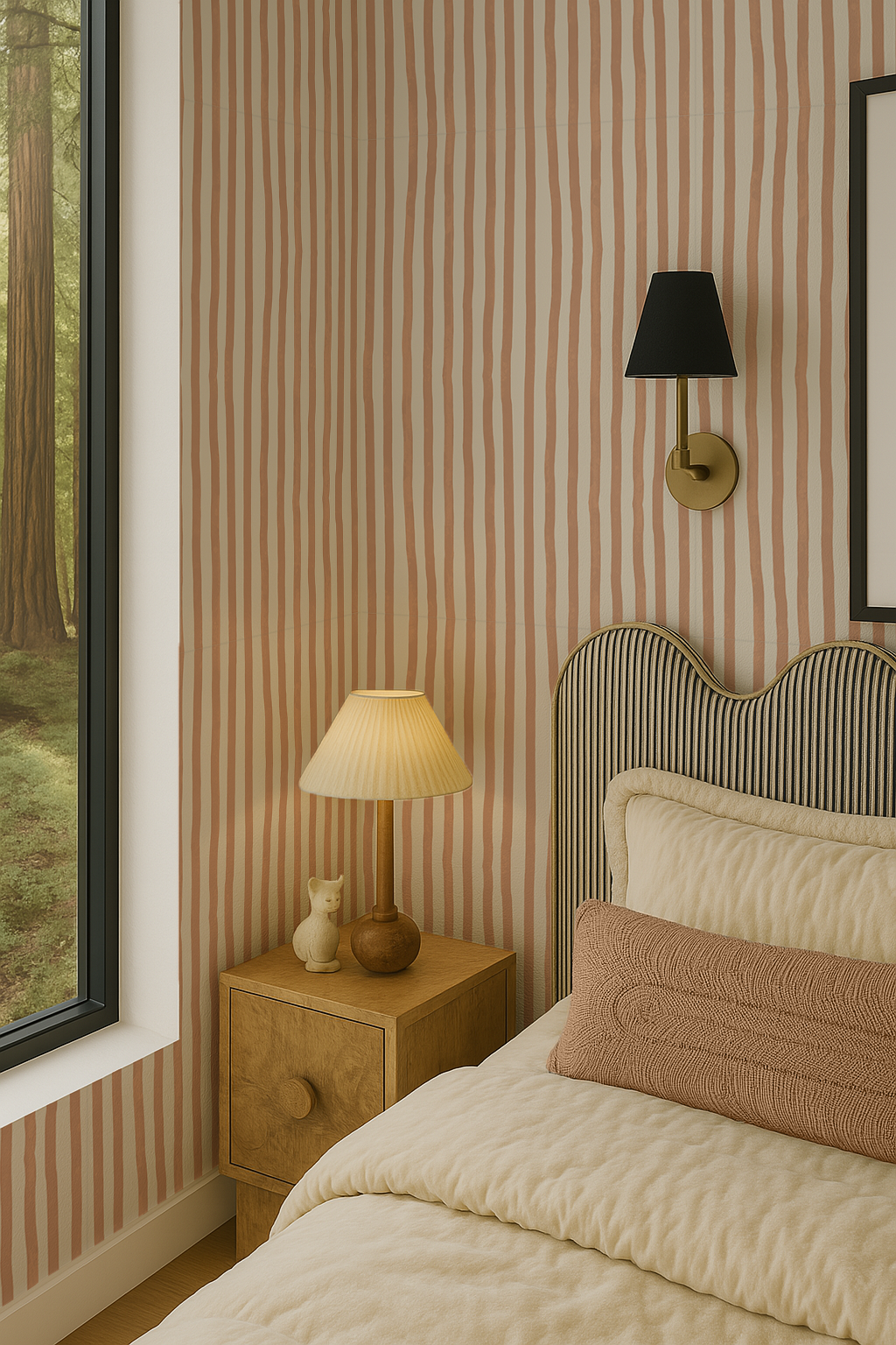 Dolce Stripe Wallpaper, off-white and peach