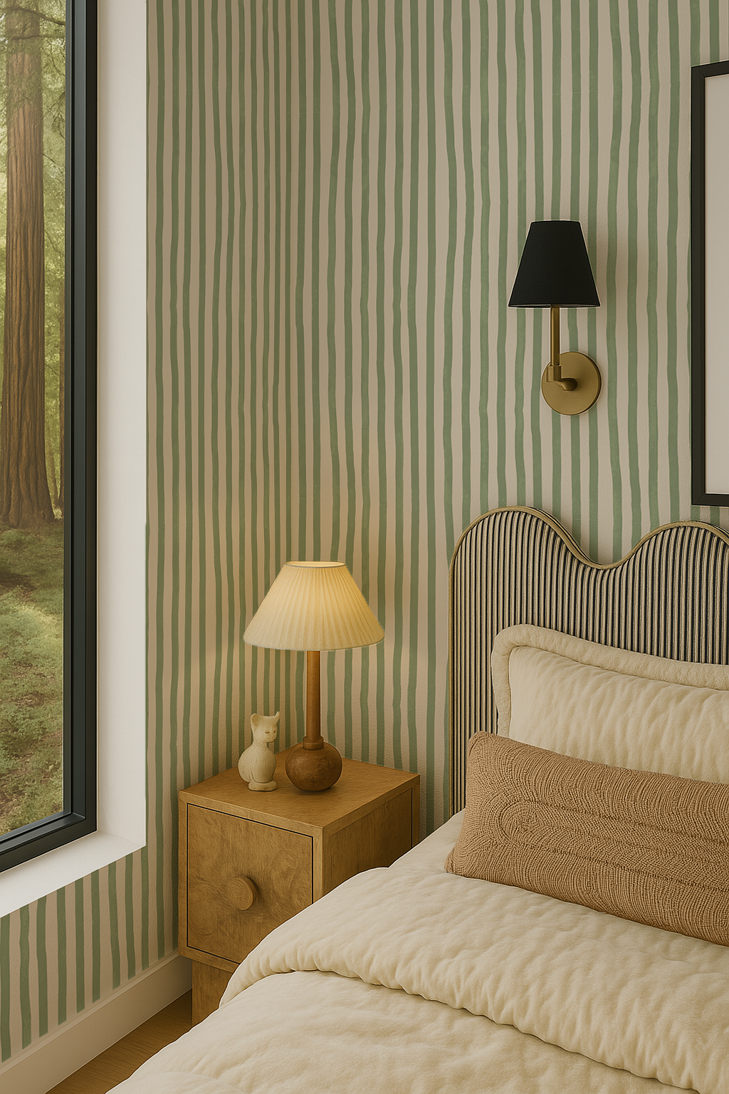Dolce Stripe Wallpaper, off-white and sage
