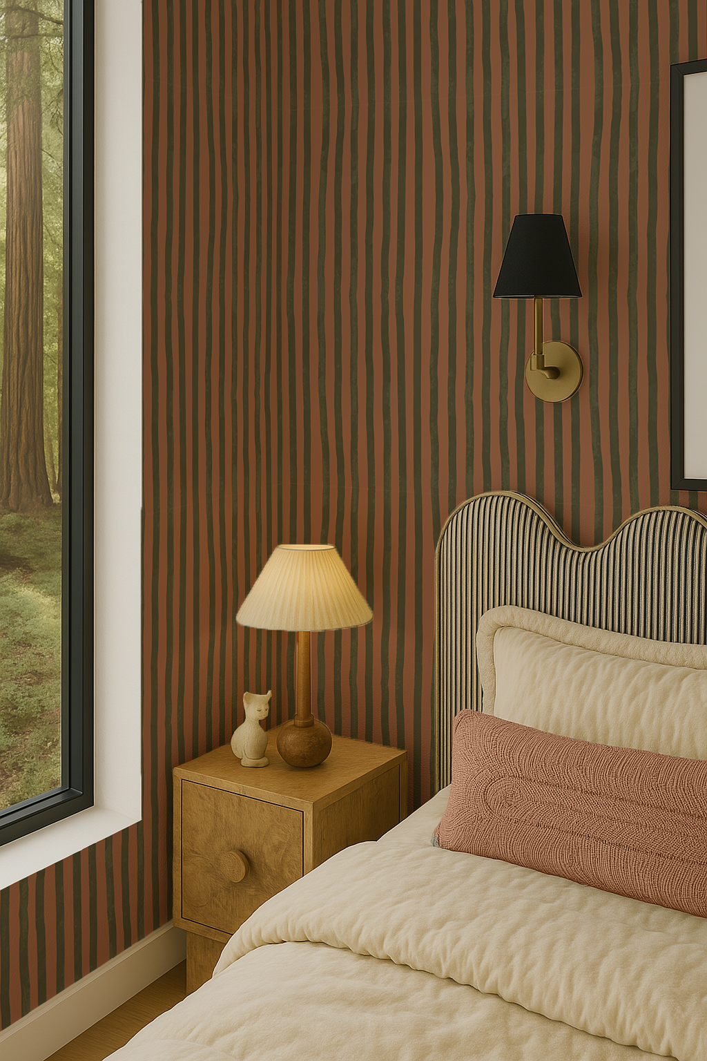 Dolce Stripe Wallpaper, terra cotta and olive
