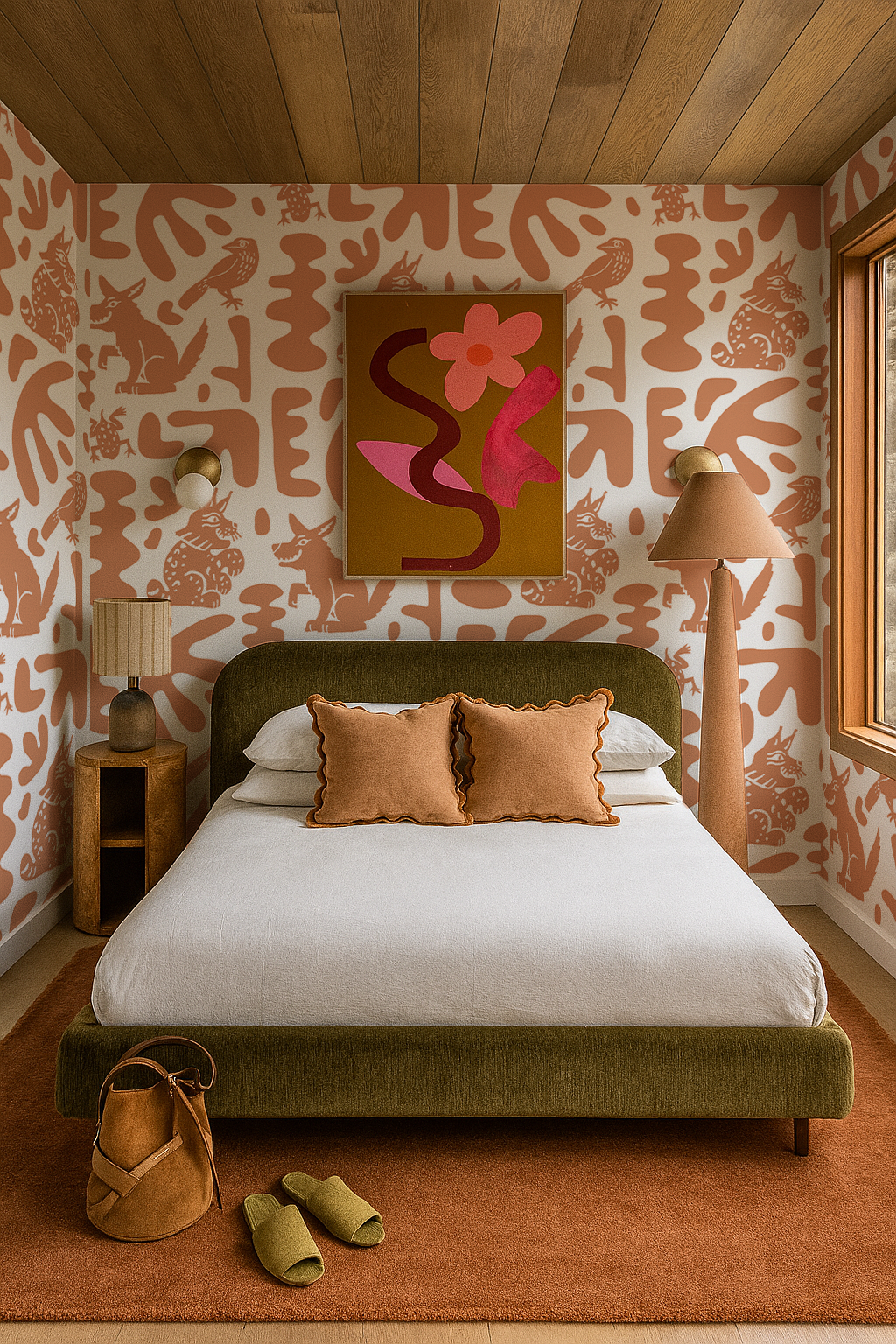 Abstract Animales Wallpaper, terra cotta