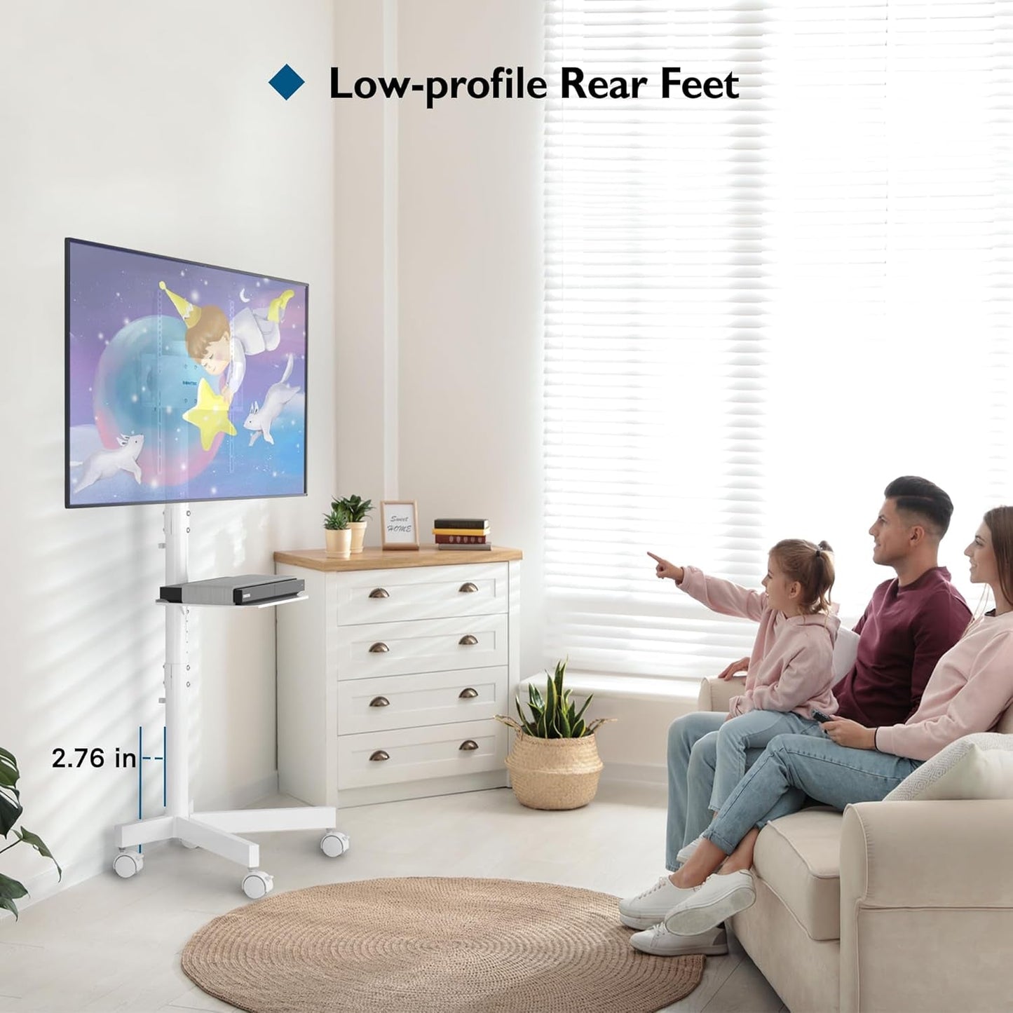 Mobile TV Stand For 23-60 Inch TVs Adjustable Height Locking Wheels White