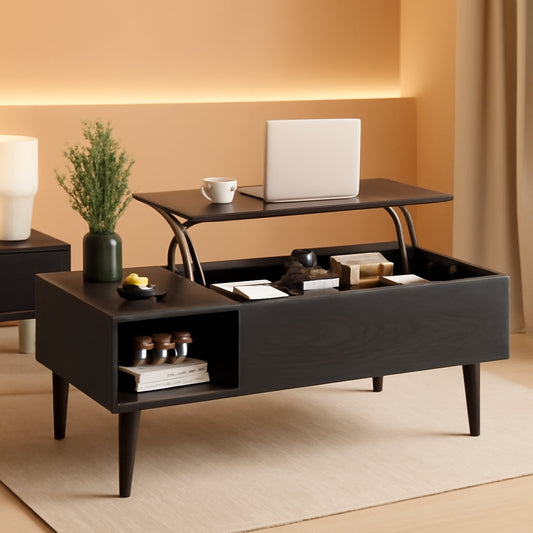 Black Wood Lift Top Coffee Table With Hidden Compartment