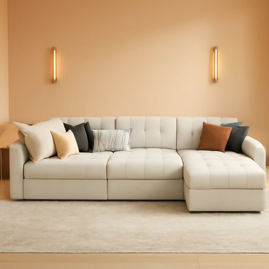 Beige U Shaped Sleeper Sofa Bed with Storage