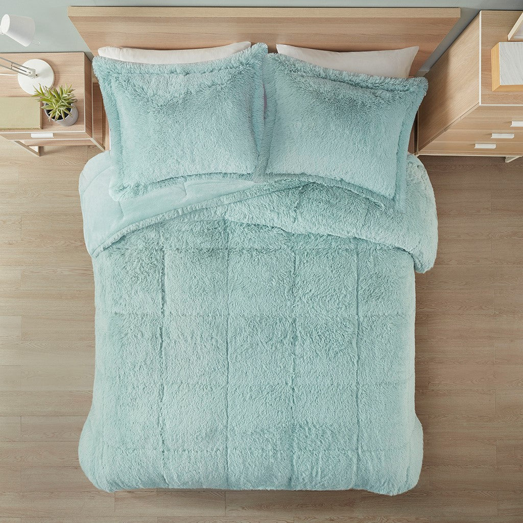 Full/Queen Shaggy Long Fur Comforter Mini Set