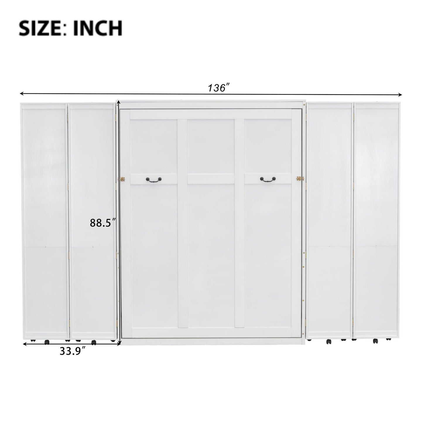 Queen Murphy Bed Wall Bed with Storage Doors, White