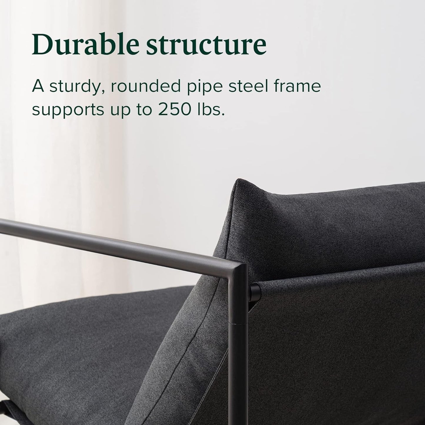 Aidan Sling Chair Dark Grey Metal Frame Shredded Foam