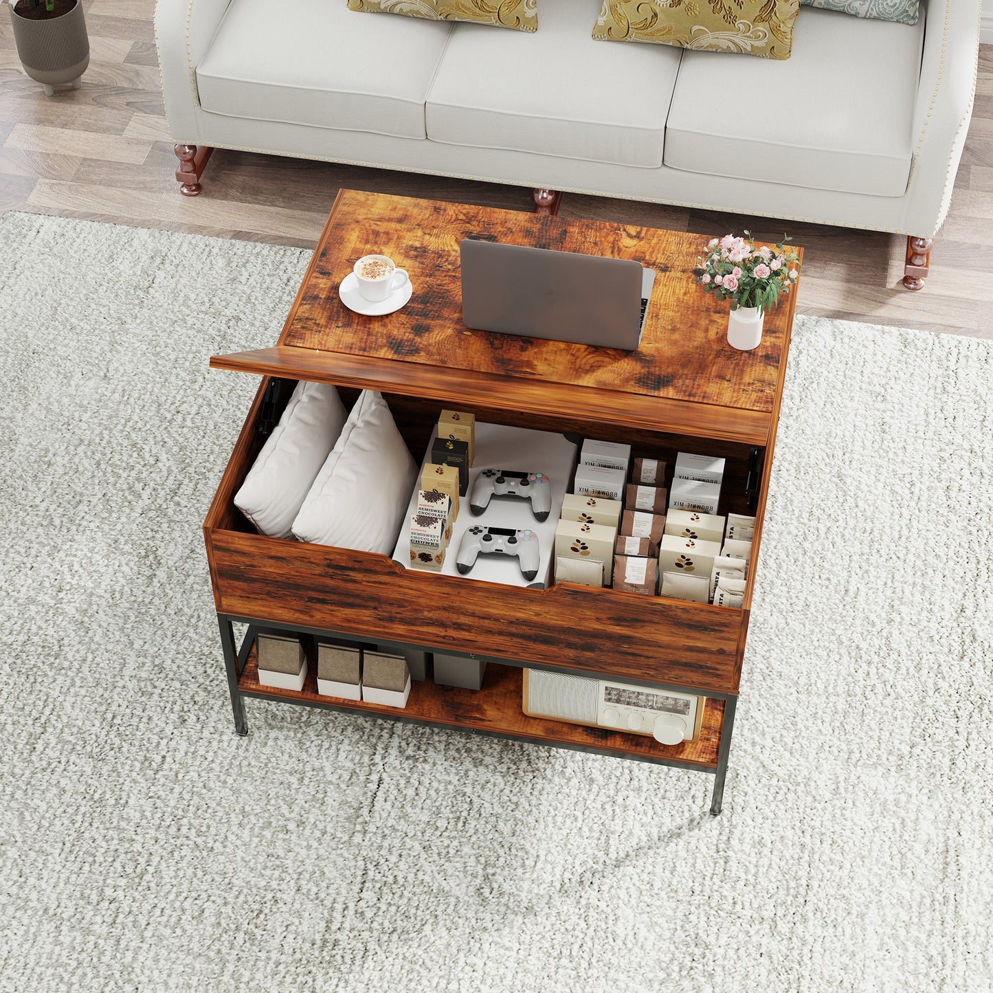 Farmhouse Flip Top Coffee Table with Storage