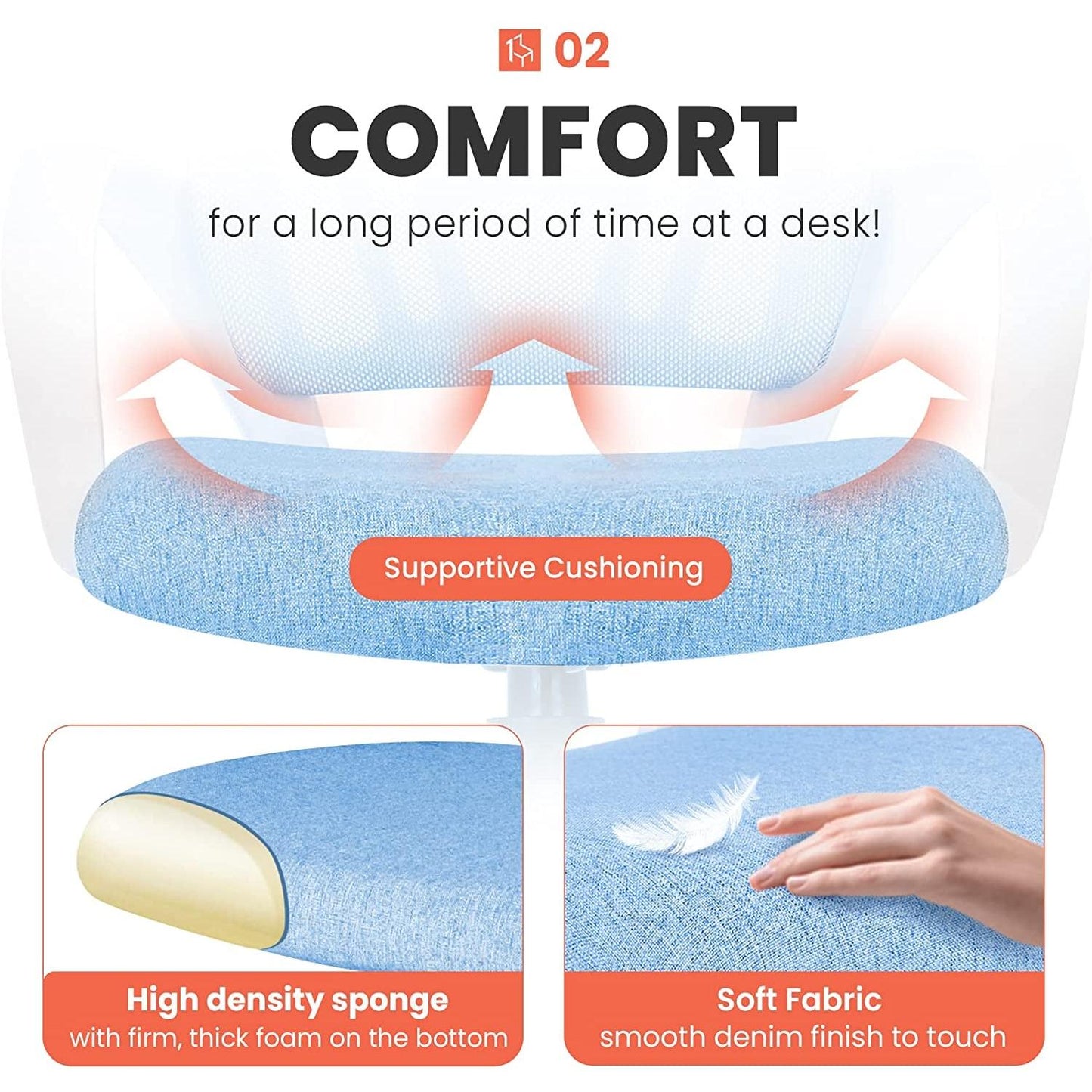 Ergonomic Blue Mesh Office Chair With Wheels Compact Size