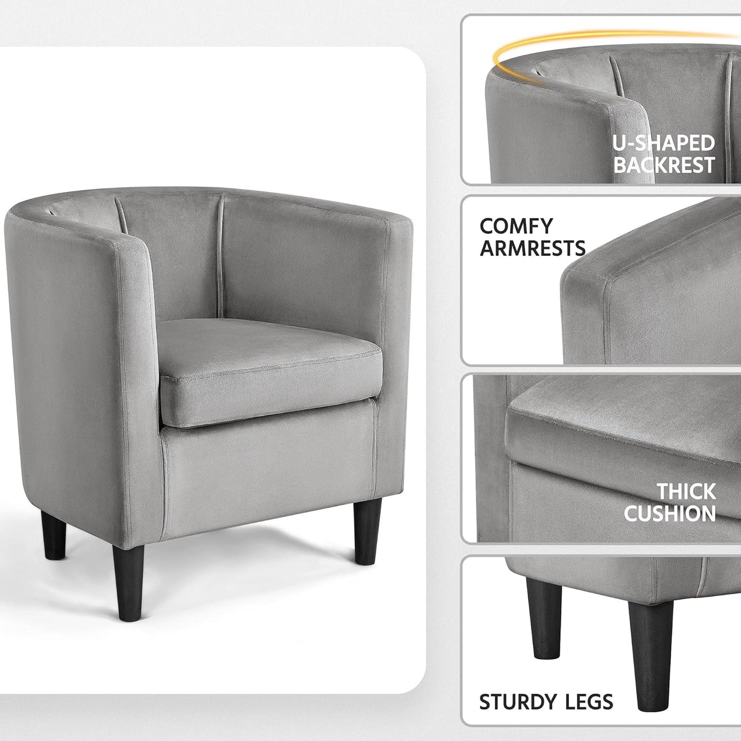 Gray Velvet Barrel Accent Chairs Set of 2 18.5x19.7in Seats