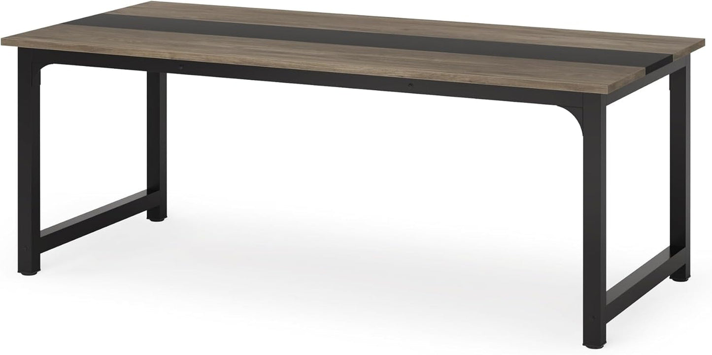 70.8 Inch Executive Desk Vintage Grey Black Large Office Computer Desk