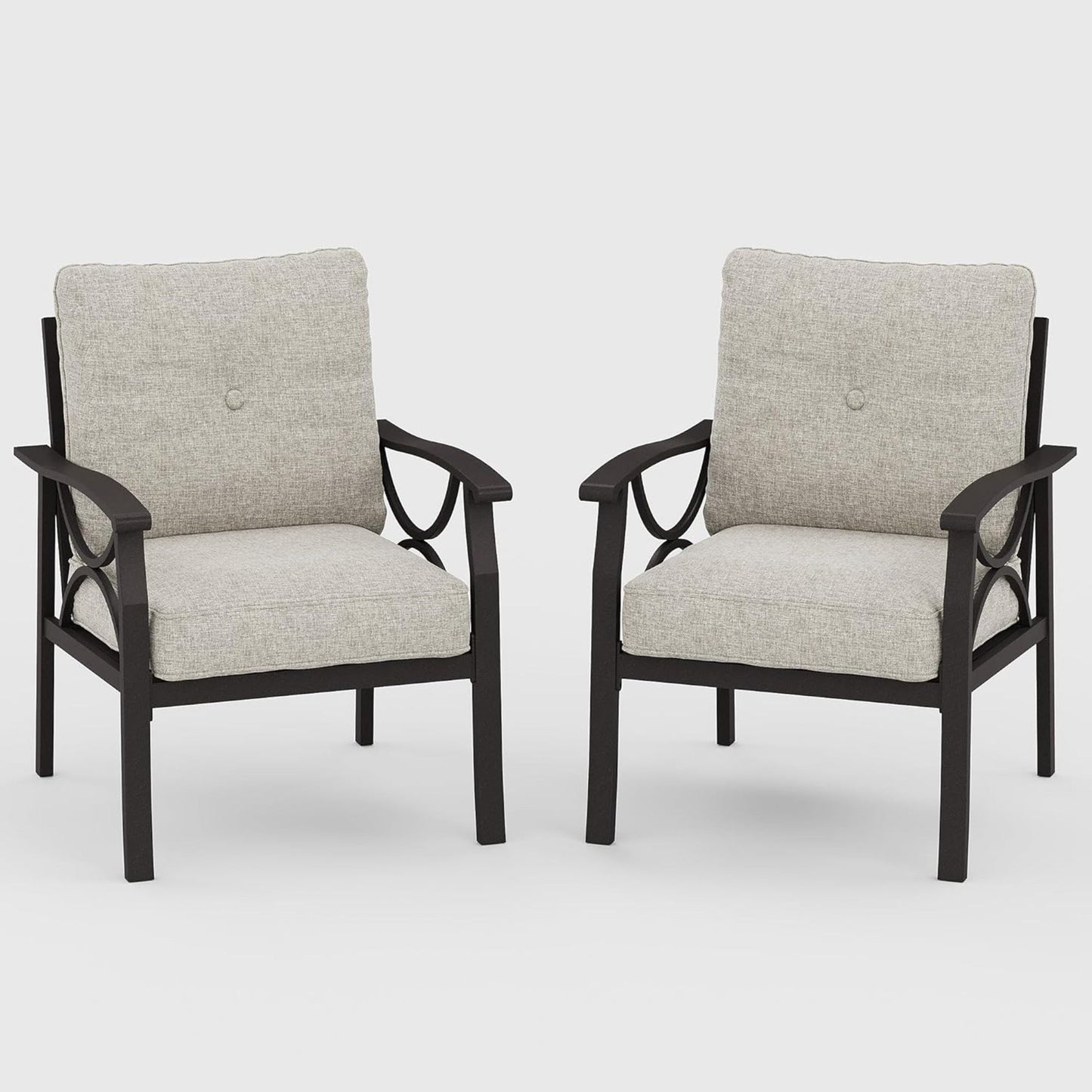 Set of 2 All-Weather Metal Armchairs, Khaki Frame