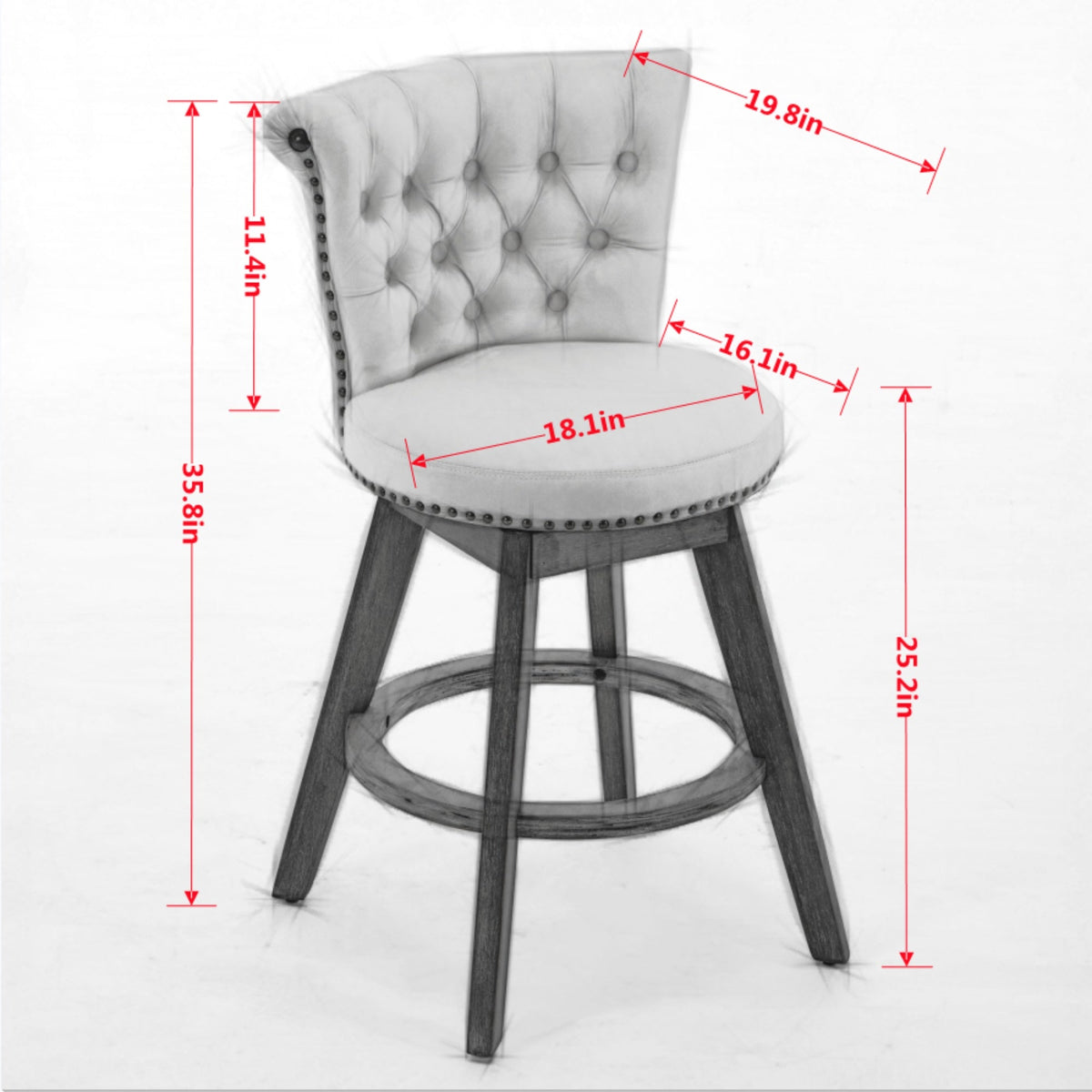 26" Counter Height Bar Stools Set of 2, 360° Swivel Stools