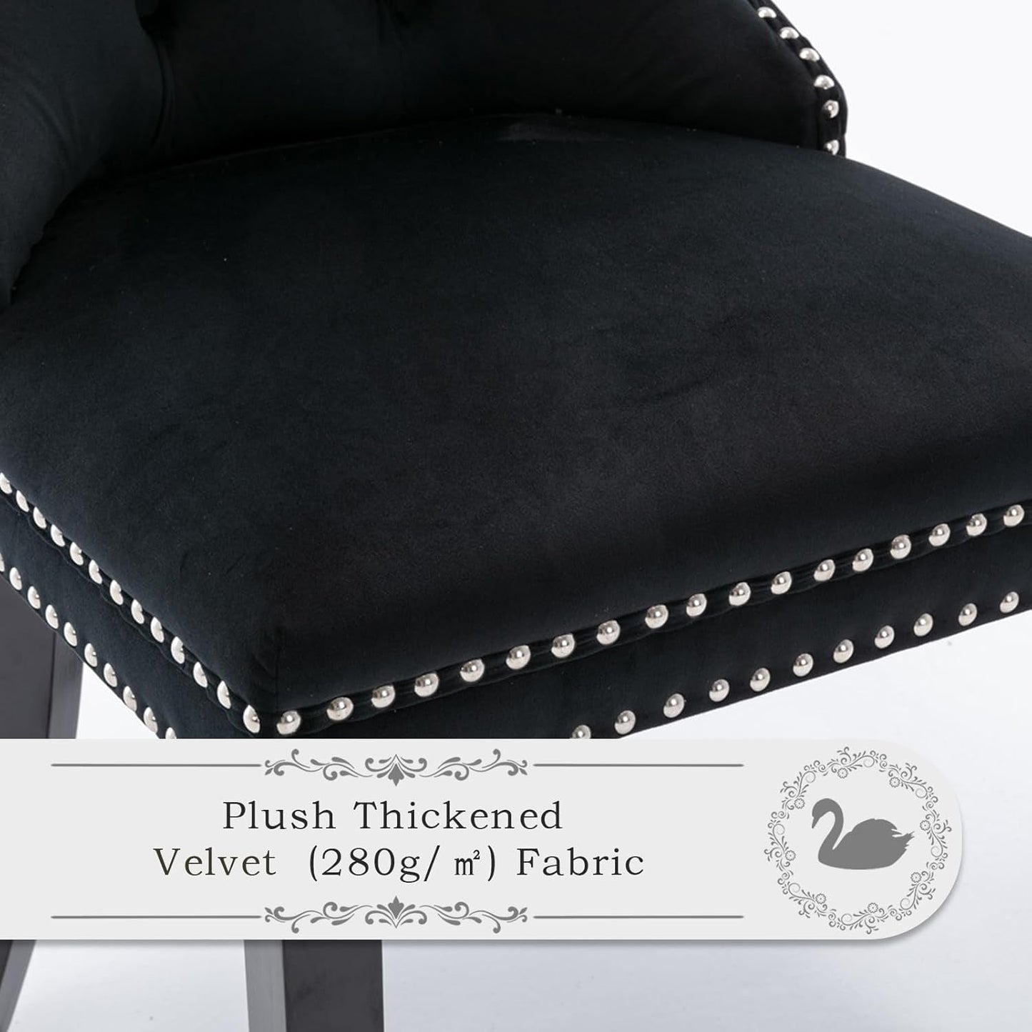 Black Velvet Dining Chairs Set Of 4 With Nailhead Trim