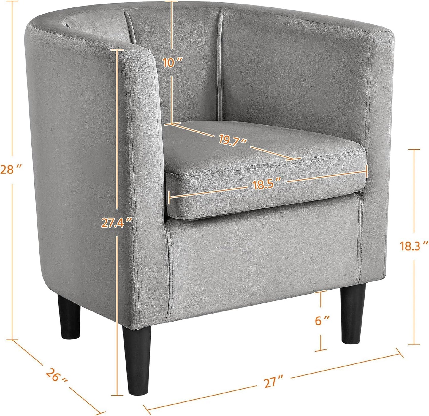 Gray Velvet Barrel Accent Chairs Set of 2 18.5x19.7in Seats