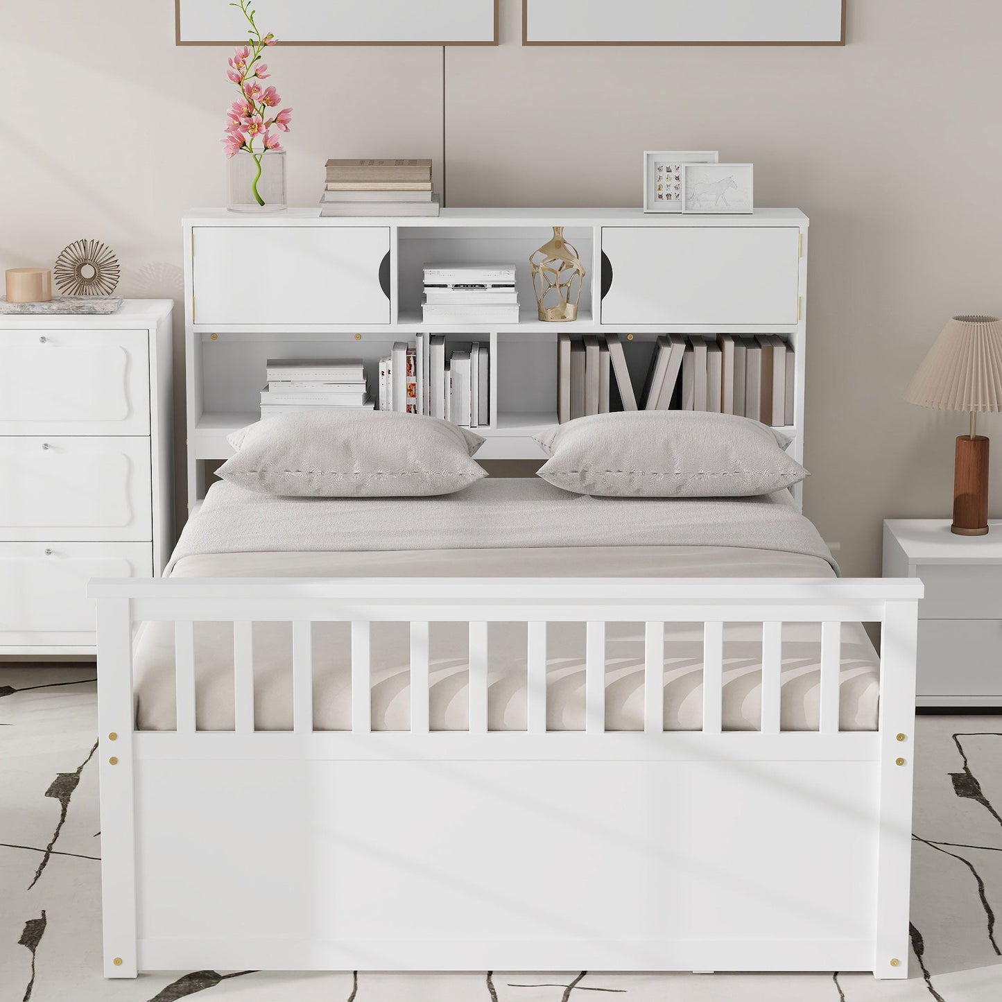 Full Size Captain Platform Bed Frame with Storage Bookcases and Shelves