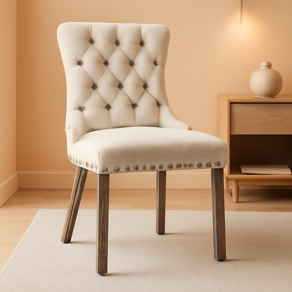 Velvet Wingback Dining Chairs Set Of 4 Beige Tufted