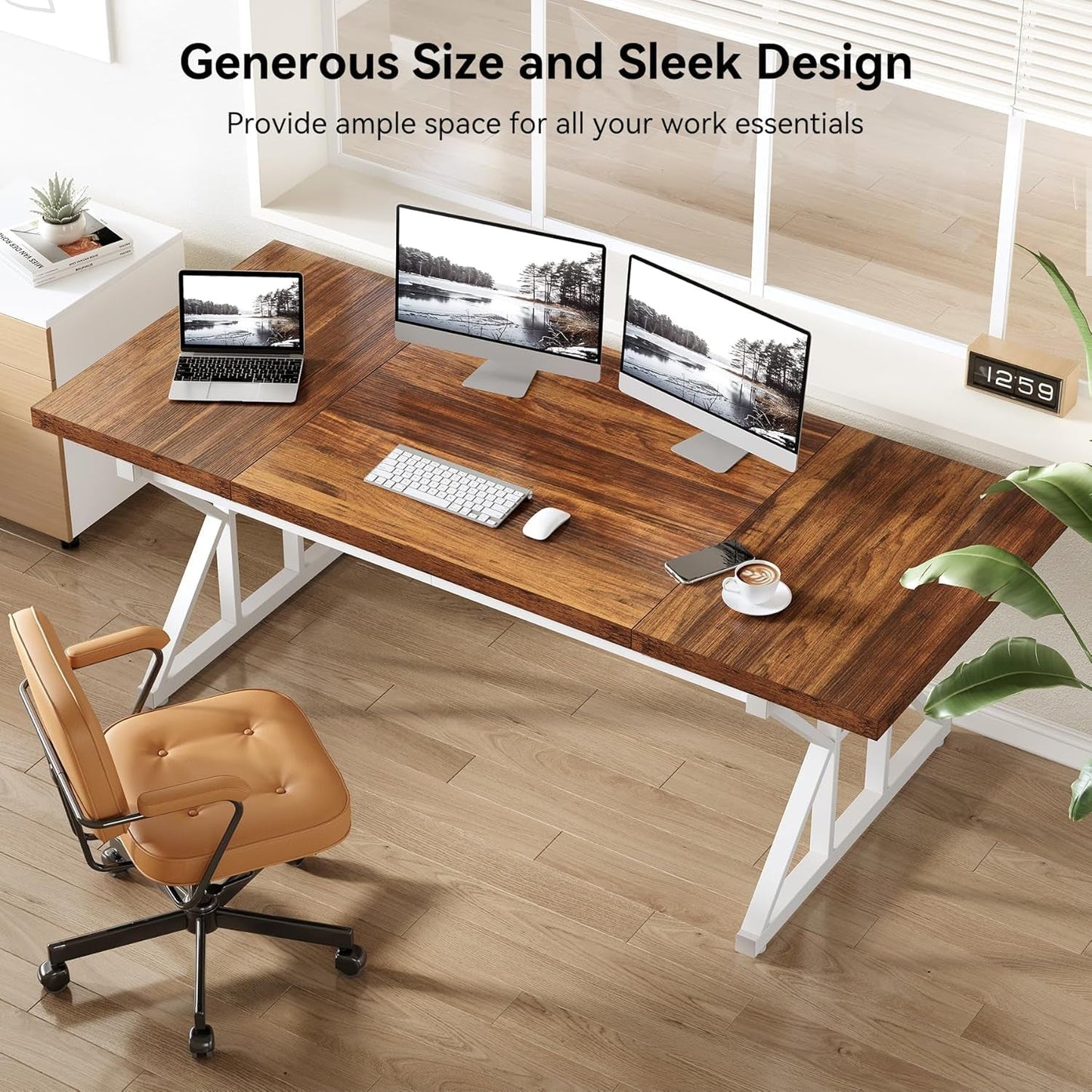 Spacious 70.8 Inch Wooden Executive Desk For Home Office
