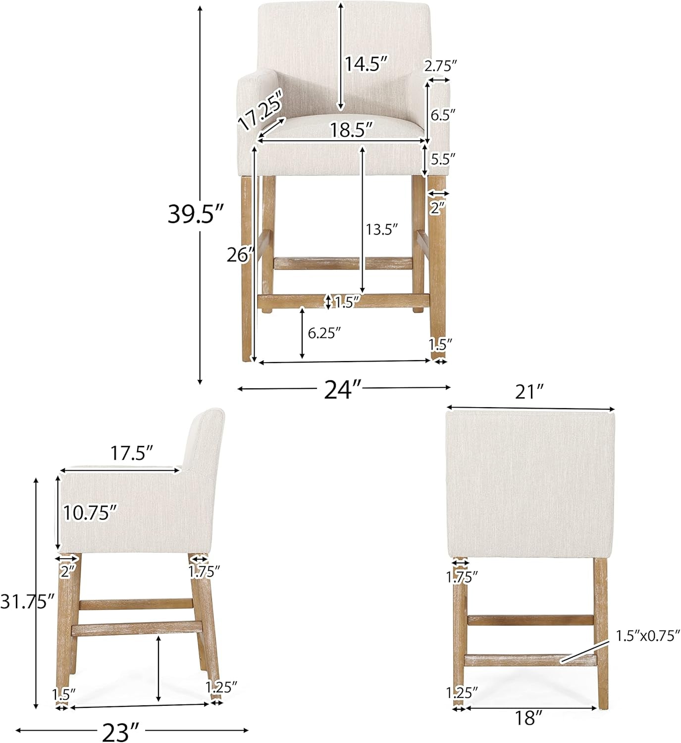 Armga Upholstered 26 Inch Counter Stools Beige Set Of 2