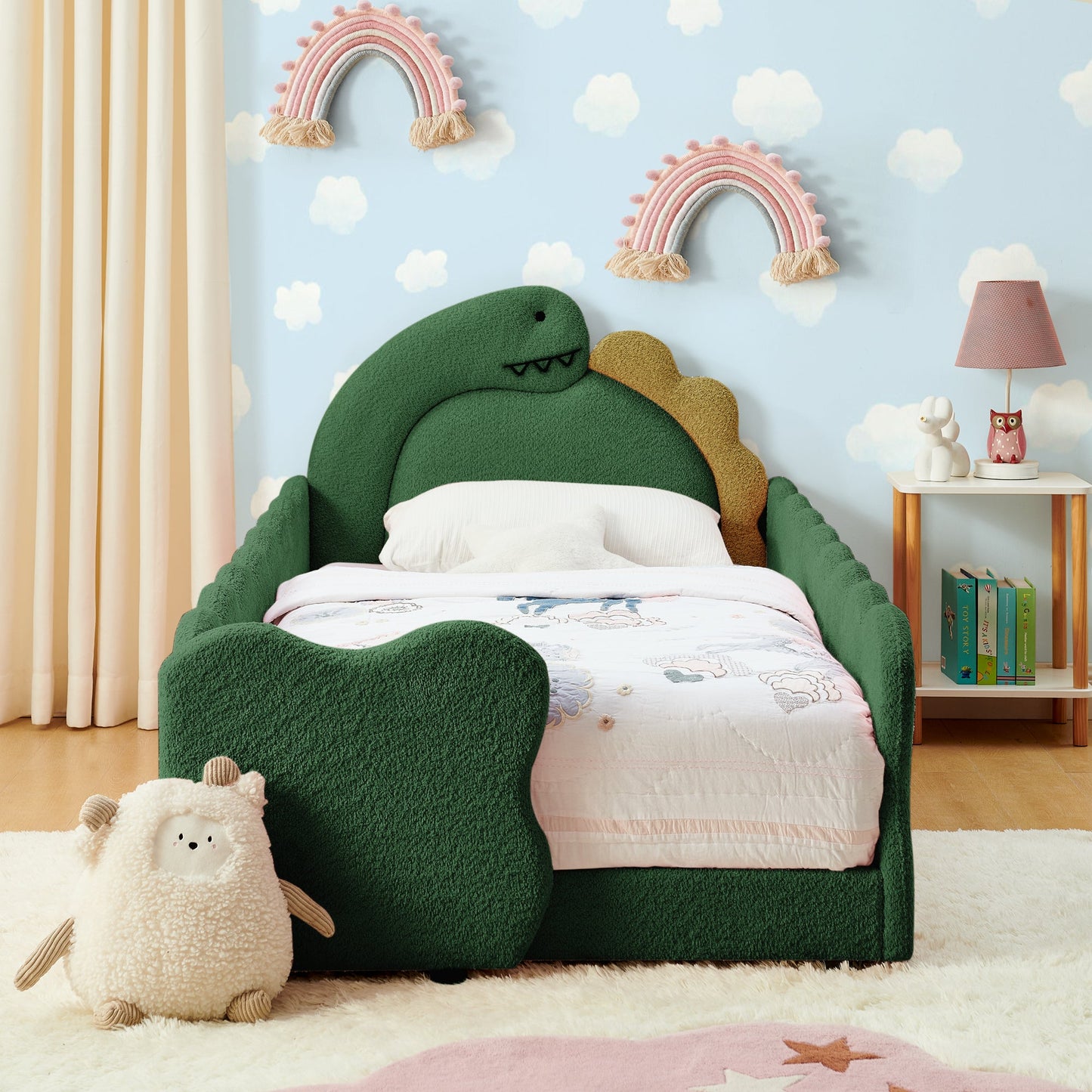 Twin Size Cute Dinosaur-Shaped Kids Bed with Safety Guardrail