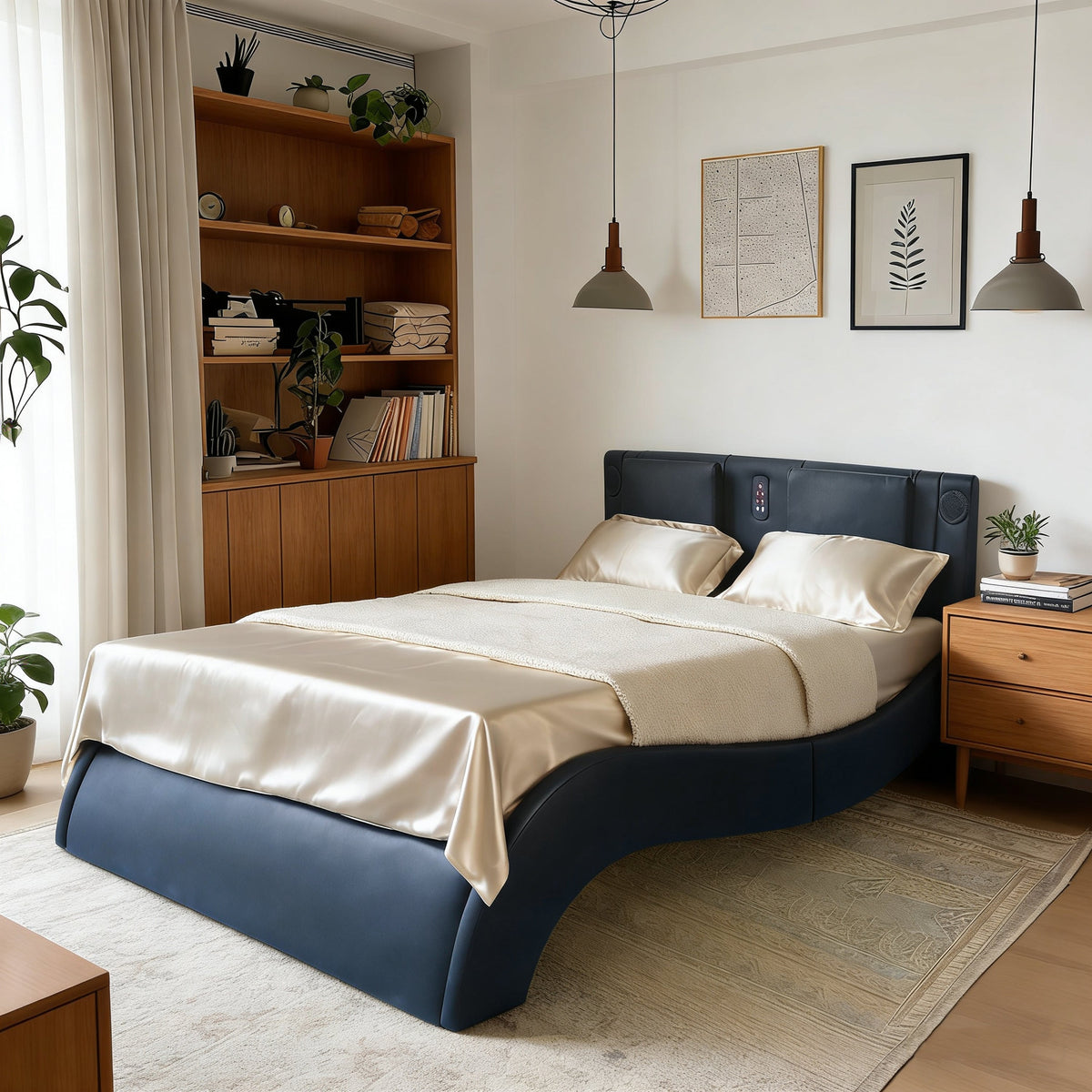 Faux Leather Upholstered Platform Bed Frame with LED Lighting