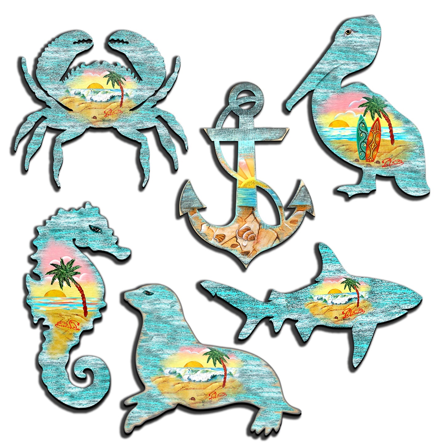Coastal Creatures Decorative Eco Wood Magnets Set of 6 by G. Debrekht - Coastal Decor - 8090062G-S6