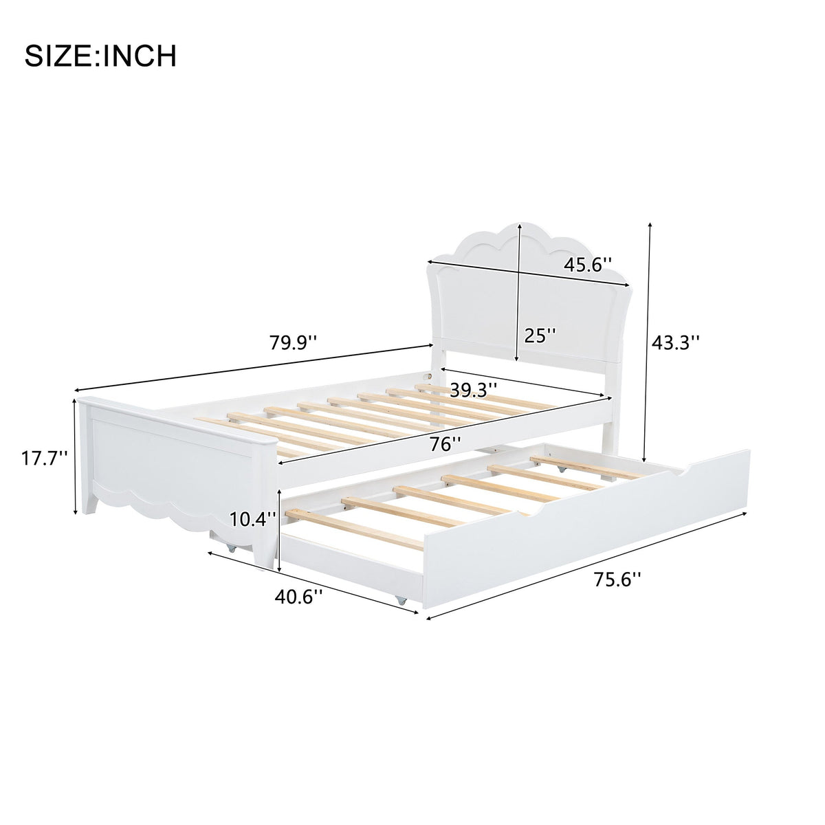Twin Size Wood Platform Bed with Headboard and Twin Size Trundle