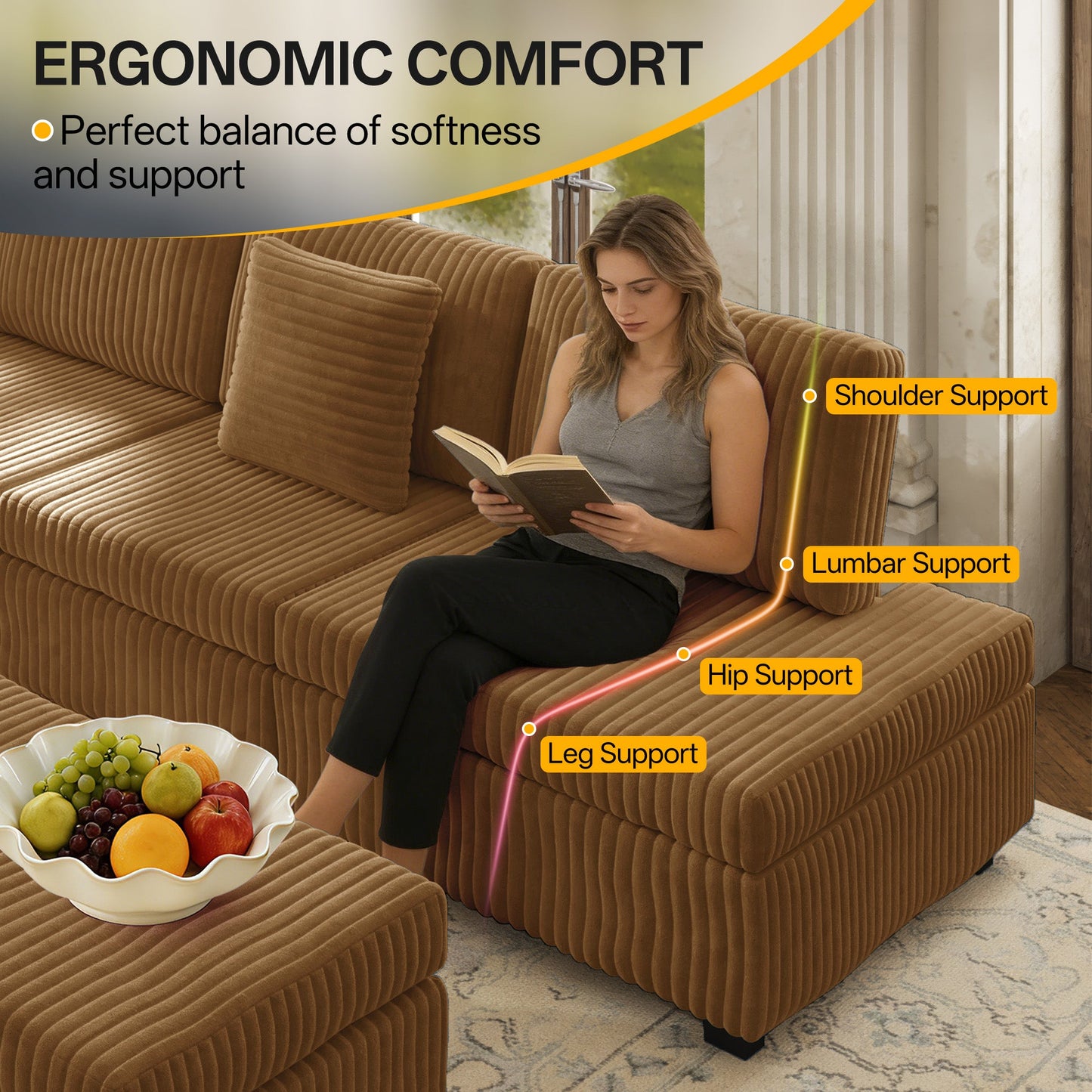 110.2" L-Shaped Sectional Sofa Set with Removable Ottoman
