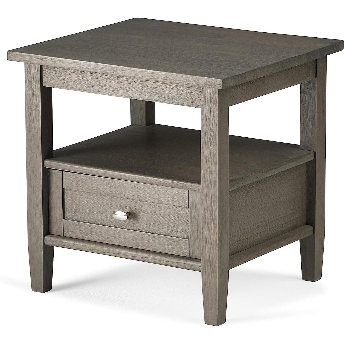 Solid Wood Rectangle End Table With Drawer Farmhouse Grey
