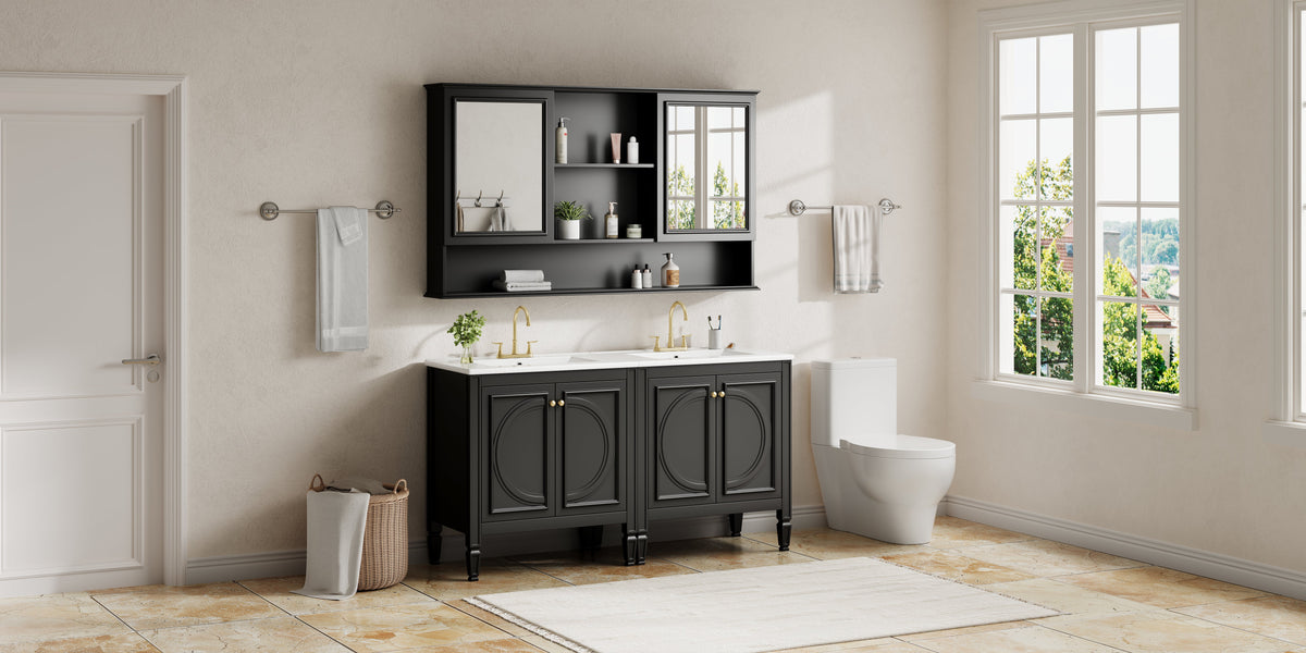 60" Double Sink Bathroom Vanity Set with Matching Wall Mount Medicine Cabinet