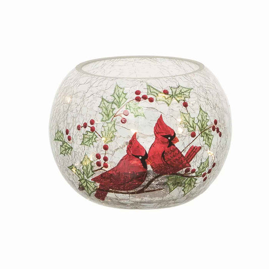 Glass Light Up Cardinal Round Vase