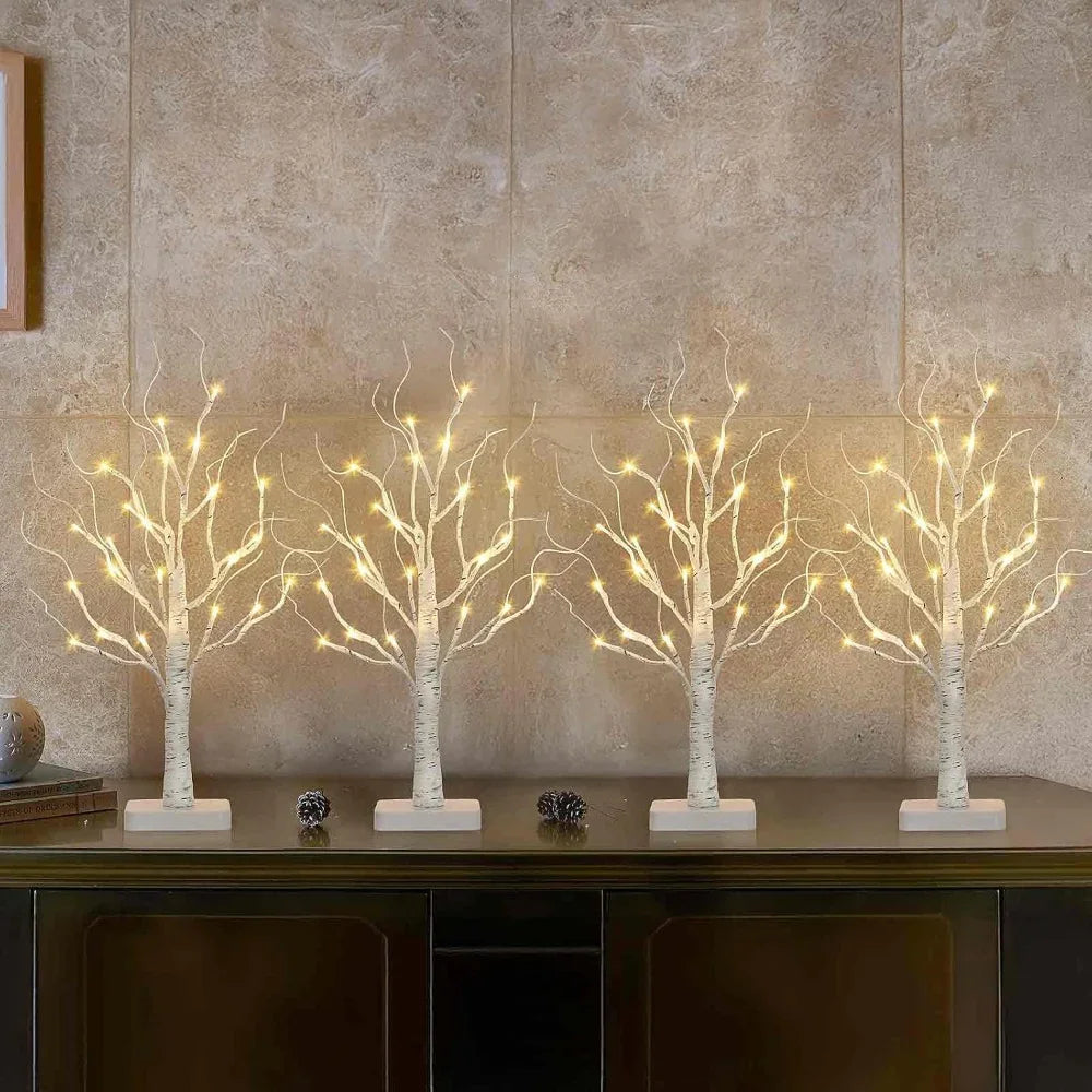 Birch Tree LED Lights 4-Pack, Battery Operated Wooden String Lights