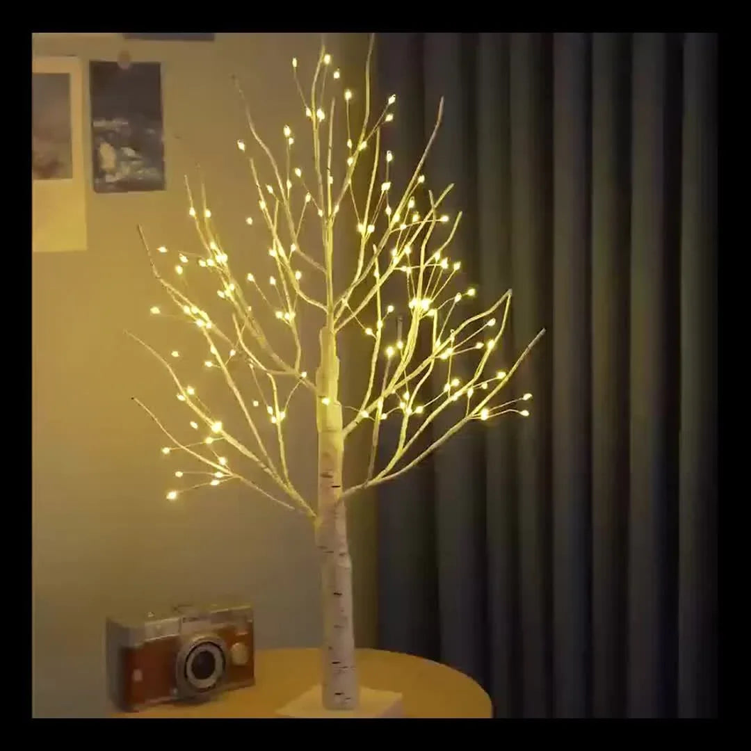 Birch Tree LED Lights 4-Pack, Battery Operated Wooden String Lights