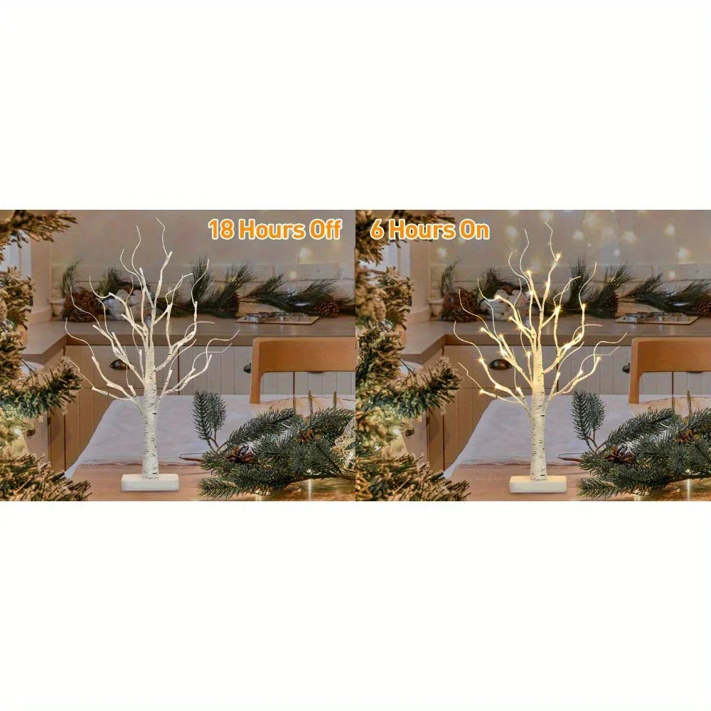 Birch Tree LED Lights 4-Pack, Battery Operated Wooden String Lights