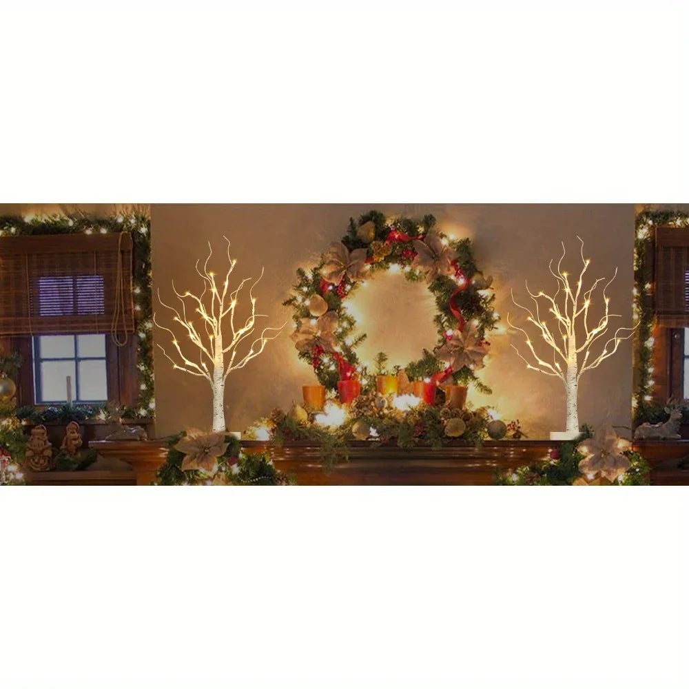 Birch Tree LED Lights 4-Pack, Battery Operated Wooden String Lights