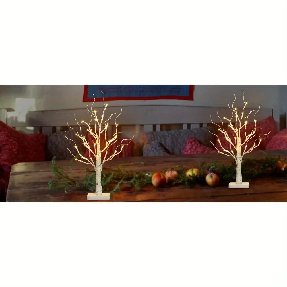 Birch Tree LED Lights 4-Pack, Battery Operated Wooden String Lights