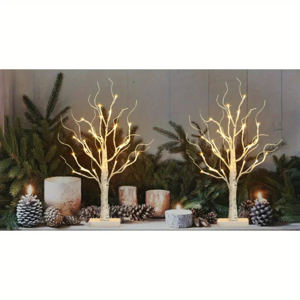 Birch Tree LED Lights 4-Pack, Battery Operated Wooden String Lights