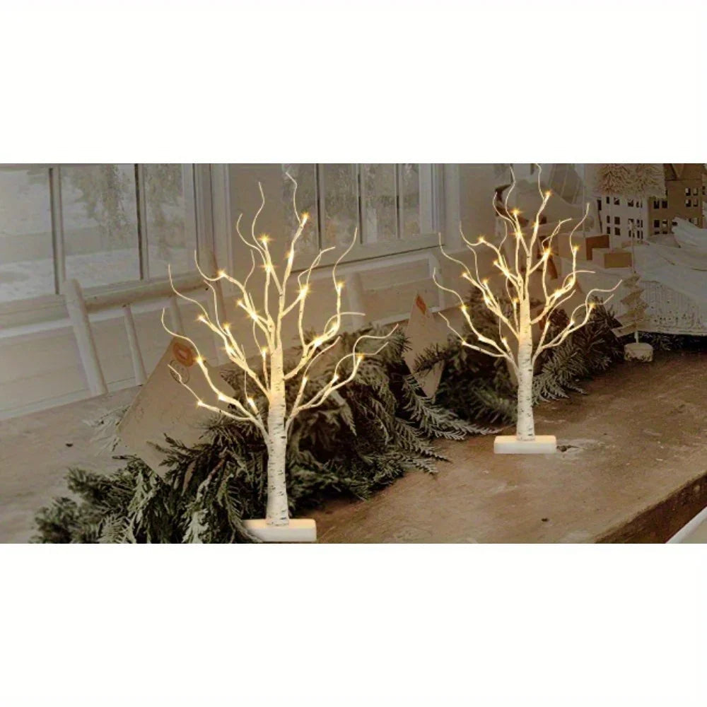 Birch Tree LED Lights 4-Pack, Battery Operated Wooden String Lights