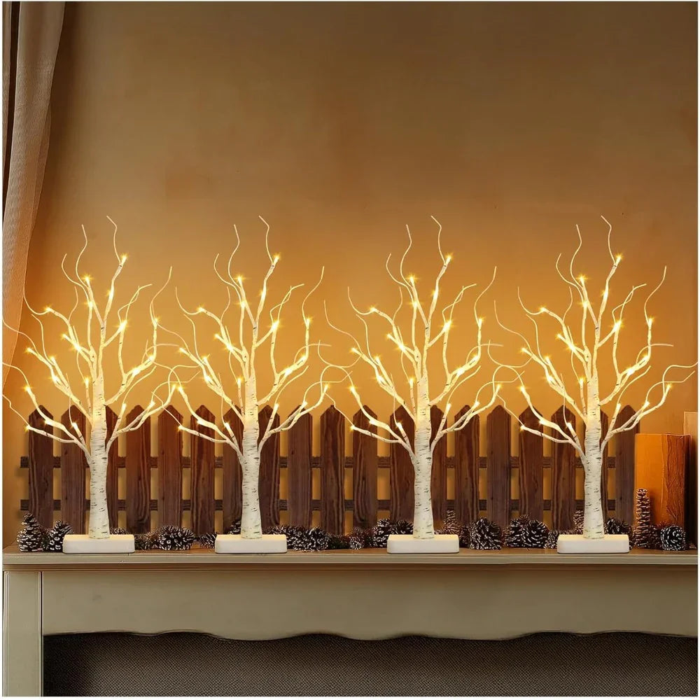 Birch Tree LED Lights 4-Pack, Battery Operated Wooden String Lights