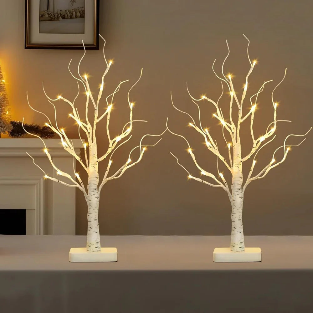 Birch Tree LED Lights 4-Pack, Battery Operated Wooden String Lights
