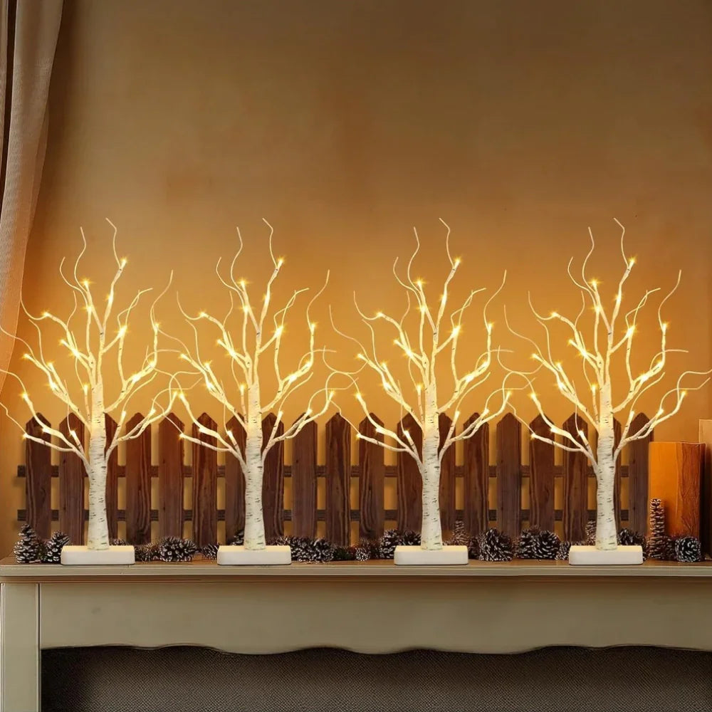 Birch Tree LED Lights 4-Pack, Battery Operated Wooden String Lights