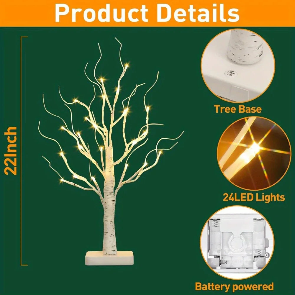 Birch Tree LED Lights 4-Pack, Battery Operated Wooden String Lights