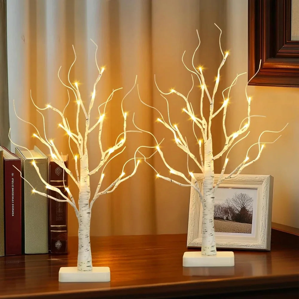 Birch Tree LED Lights 4-Pack, Battery Operated Wooden String Lights