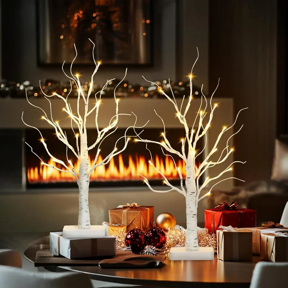 Birch Tree LED Lights 4-Pack, Battery Operated Wooden String Lights
