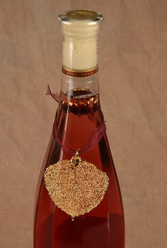 Gold Cottonwood Leaf with Sheer Ribbon Ornament