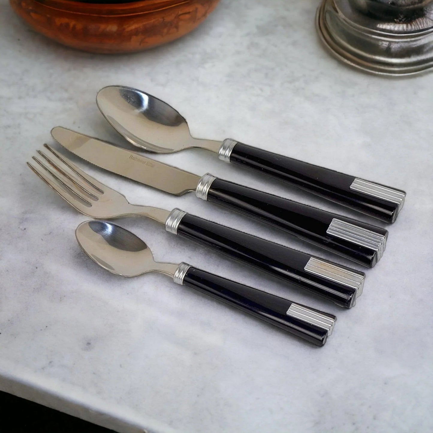 Modern Black Stainless Steel Flatware Set, 24-Piece