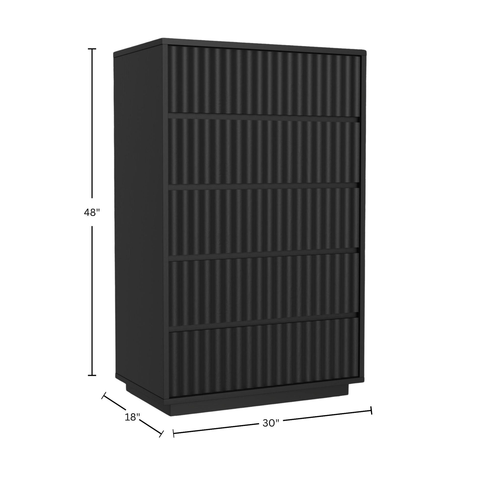 Blanca Chest, Black with 5 drawers, handcrafted Mahogany wood, elegant design, dimensions 30" x 18" x 48".