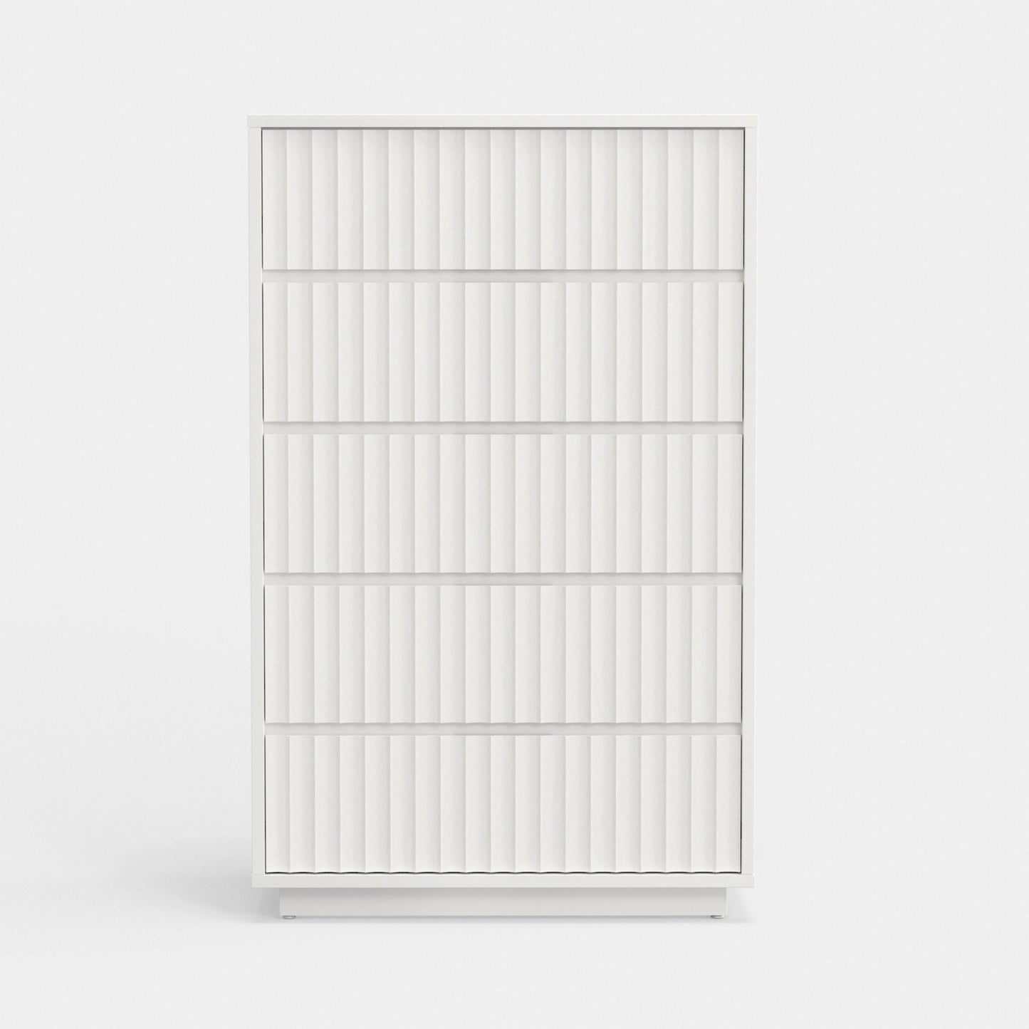 Blanca Chest, White, a 5 drawer chest with scalloped design, handcrafted from Mahogany wood.